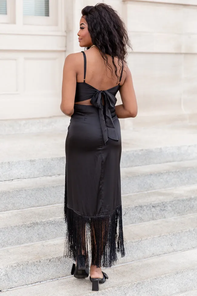 Save Myself Black Tank Fringe Trim Midi Dress FINAL SALE