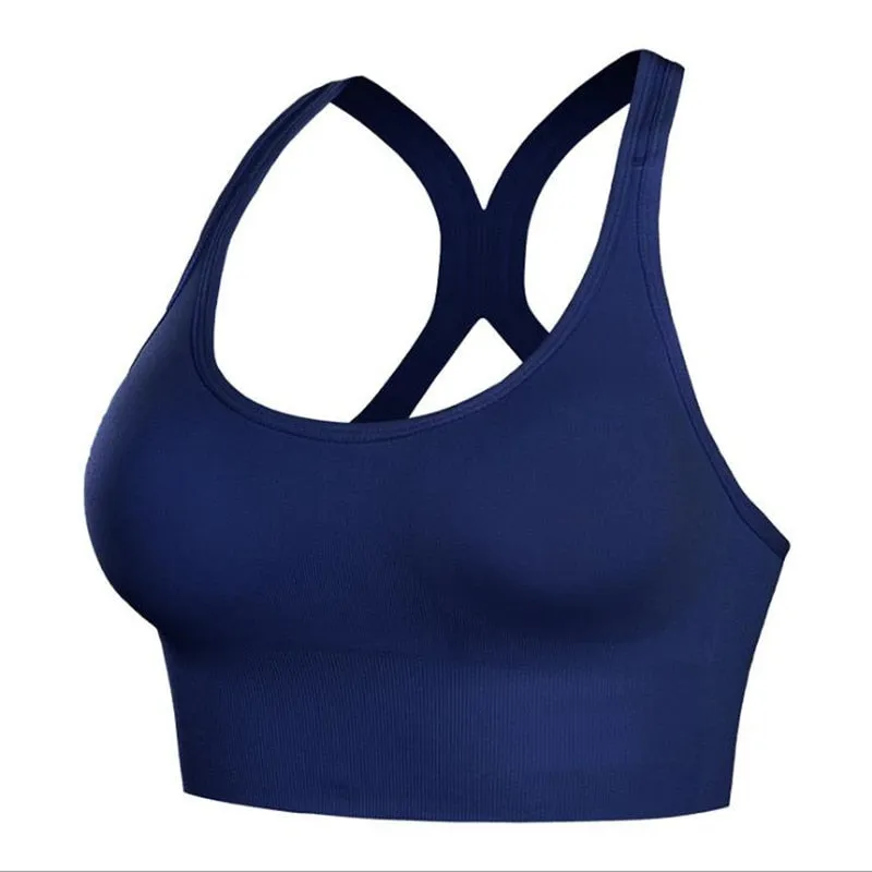 Shockproof Quick Dry Sports Bra Women Padded Gather Yoga Bra Push Up Gym Running Bra Seamless Workout Fitness Bra Top