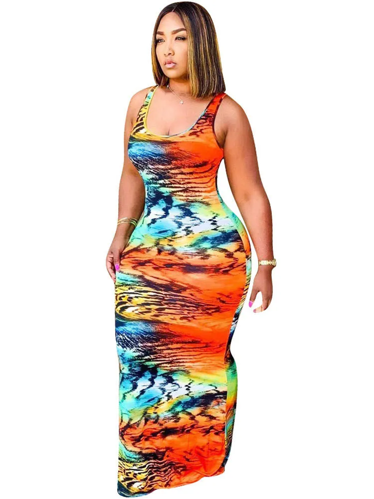 Sleeveless Tie-Dyed Sundress Maxi Dresses