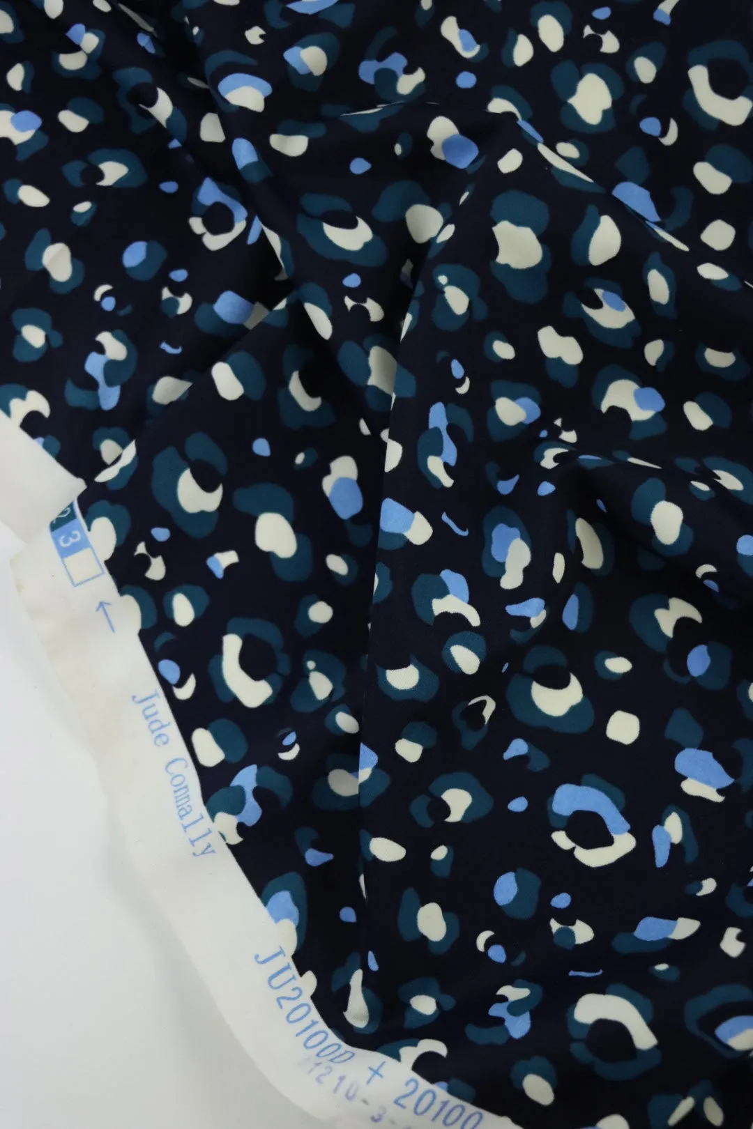 Teal/Peri/Cream Leopard on Midnight Navy Nylon Spandex Tricot | Designer Deadstock