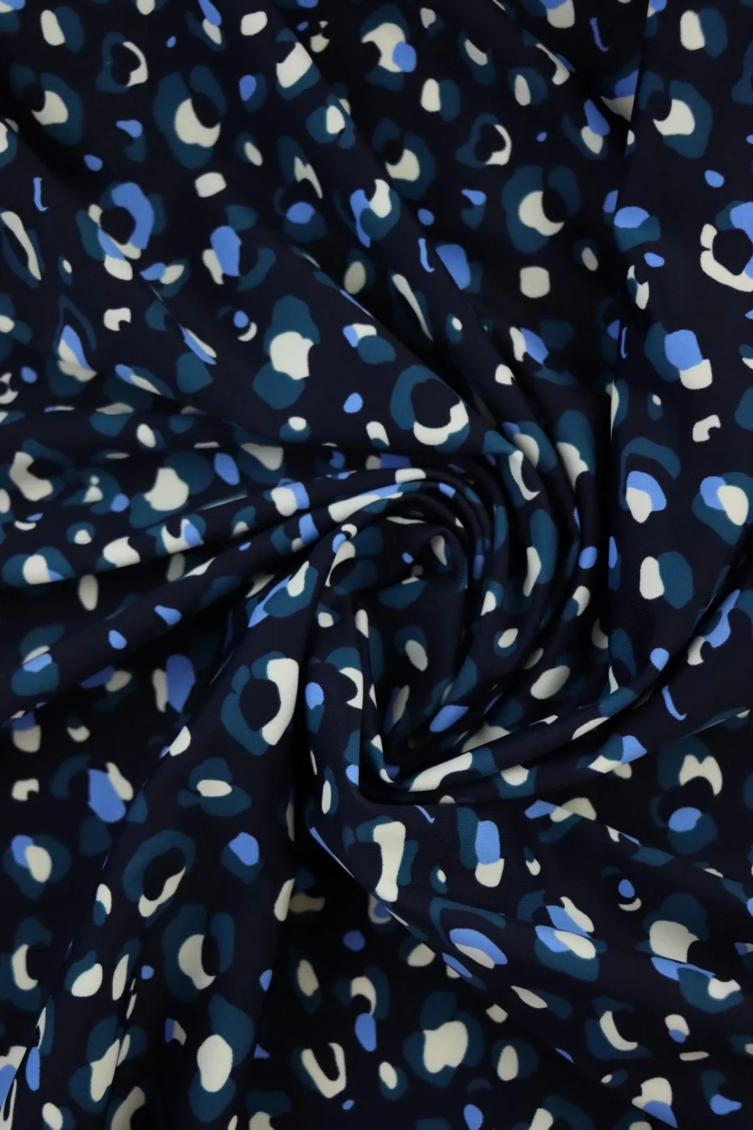 Teal/Peri/Cream Leopard on Midnight Navy Nylon Spandex Tricot | Designer Deadstock