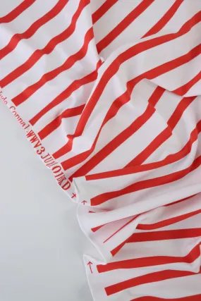 Tomato & White Stripe Matte Nylon Spandex Tricot | Designer Deadstock