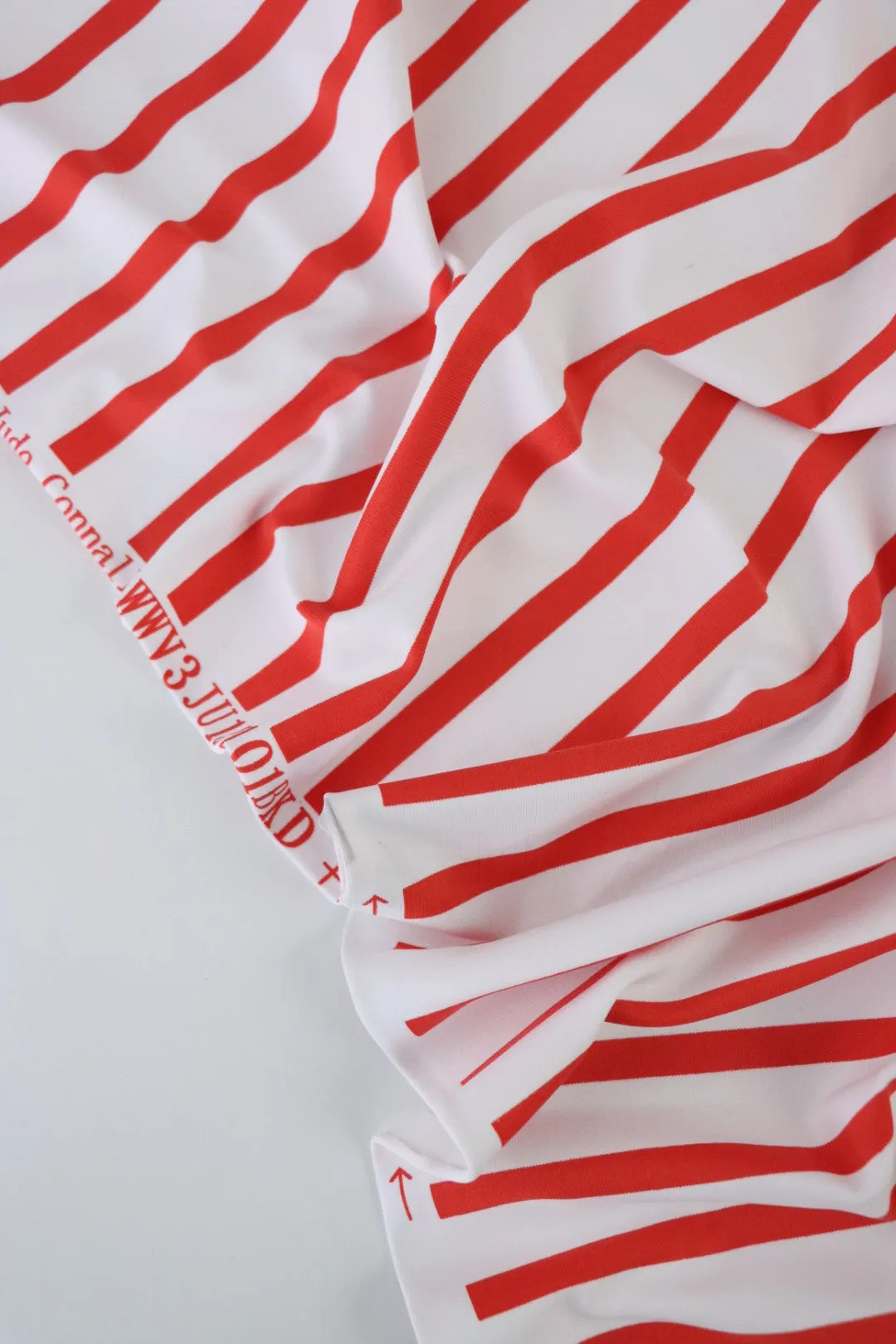 Tomato & White Stripe Matte Nylon Spandex Tricot | Designer Deadstock