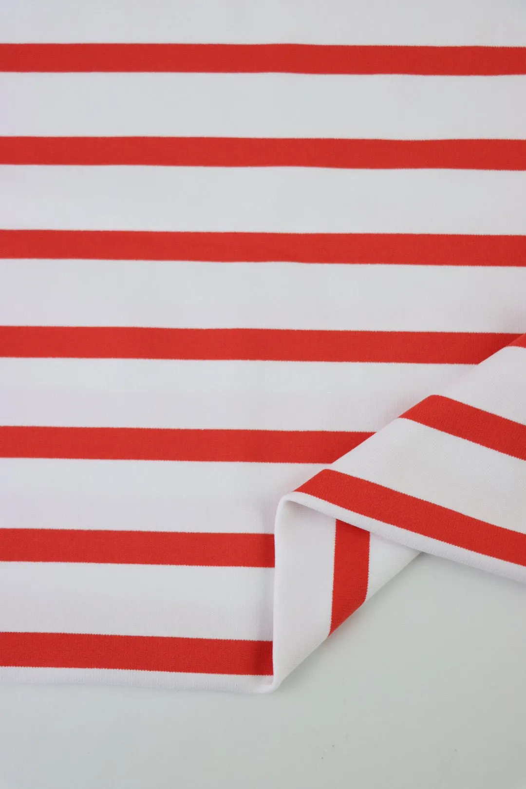 Tomato & White Stripe Matte Nylon Spandex Tricot | Designer Deadstock