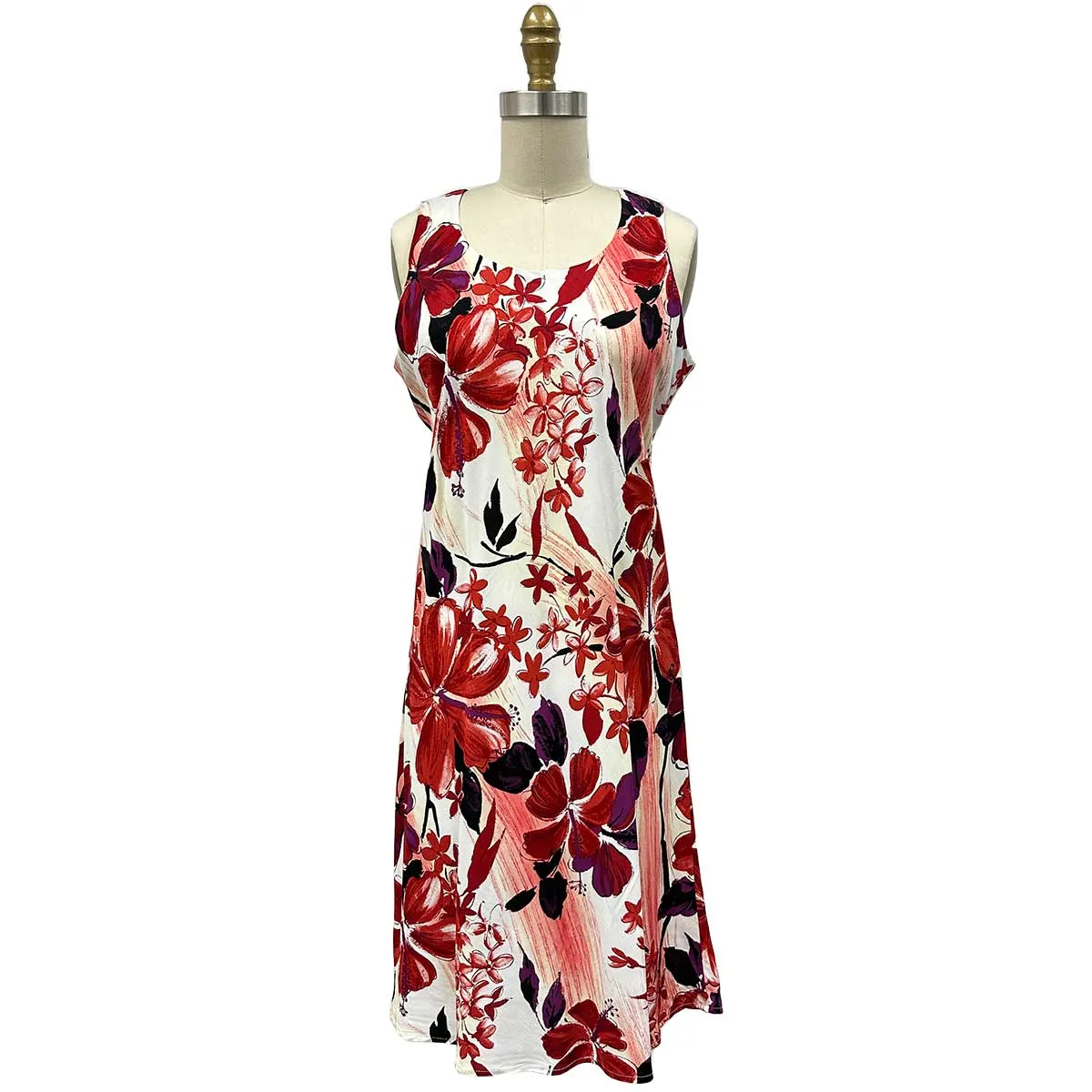 Watercolor Hibiscus Red Tank Dress