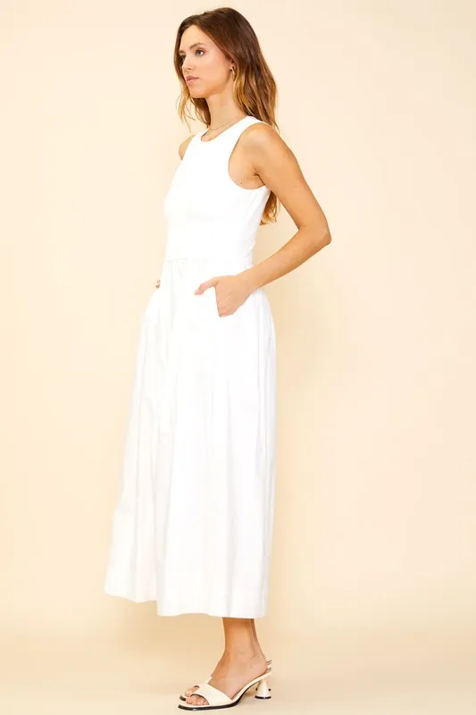 White Mixed Media Tank Midi Dress