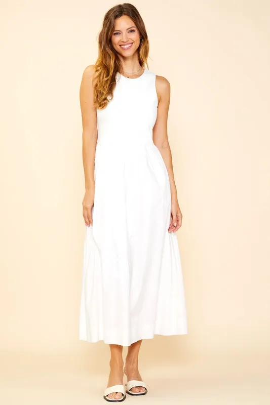 White Mixed Media Tank Midi Dress