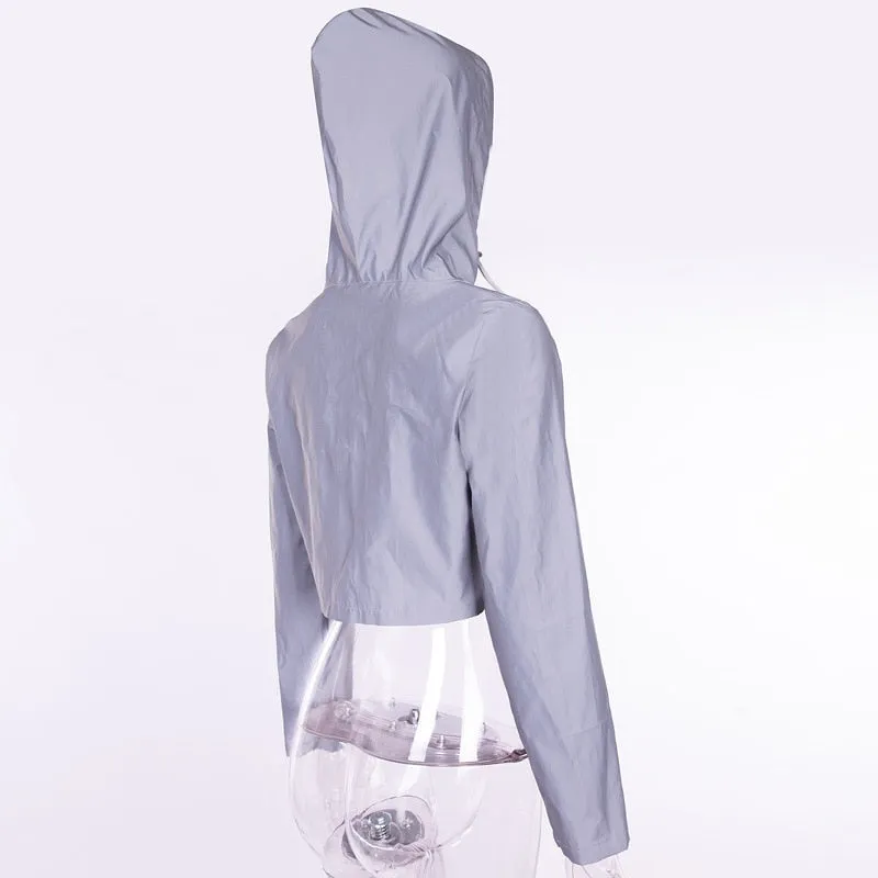 Women's Autumn Reflective Hooded Cropped Windbreaker