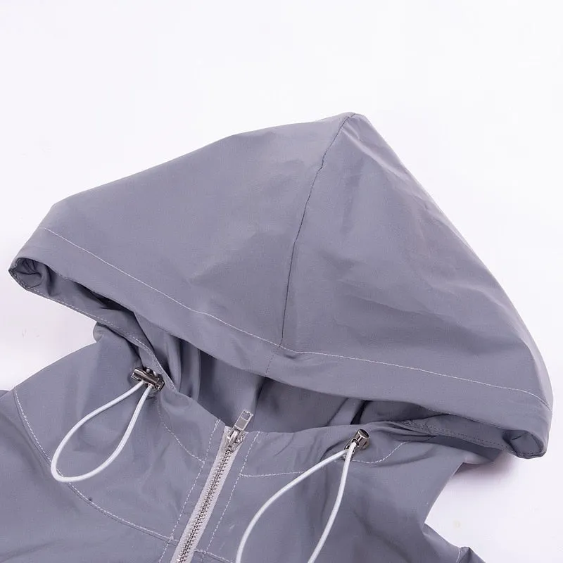 Women's Autumn Reflective Hooded Cropped Windbreaker