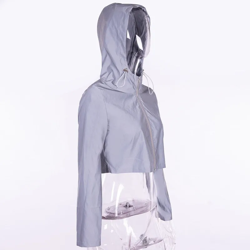 Women's Autumn Reflective Hooded Cropped Windbreaker