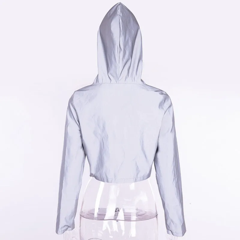 Women's Autumn Reflective Hooded Cropped Windbreaker