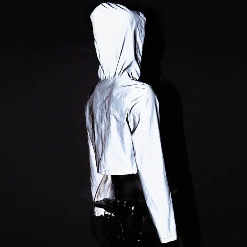 Women's Autumn Reflective Hooded Cropped Windbreaker