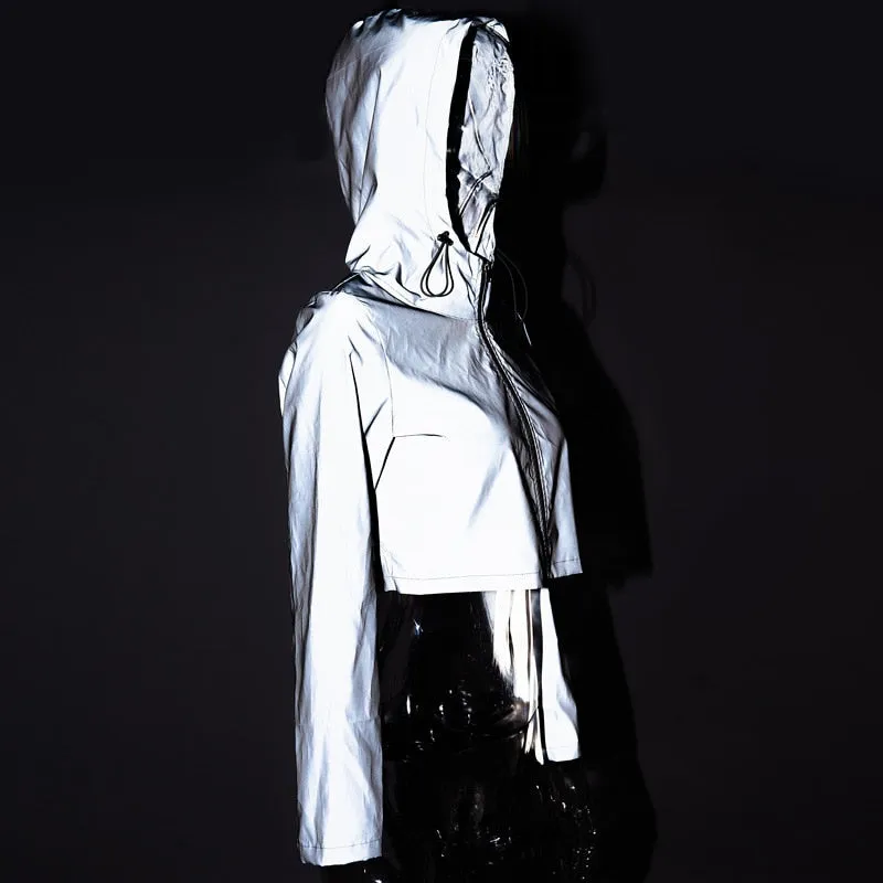 Women's Autumn Reflective Hooded Cropped Windbreaker