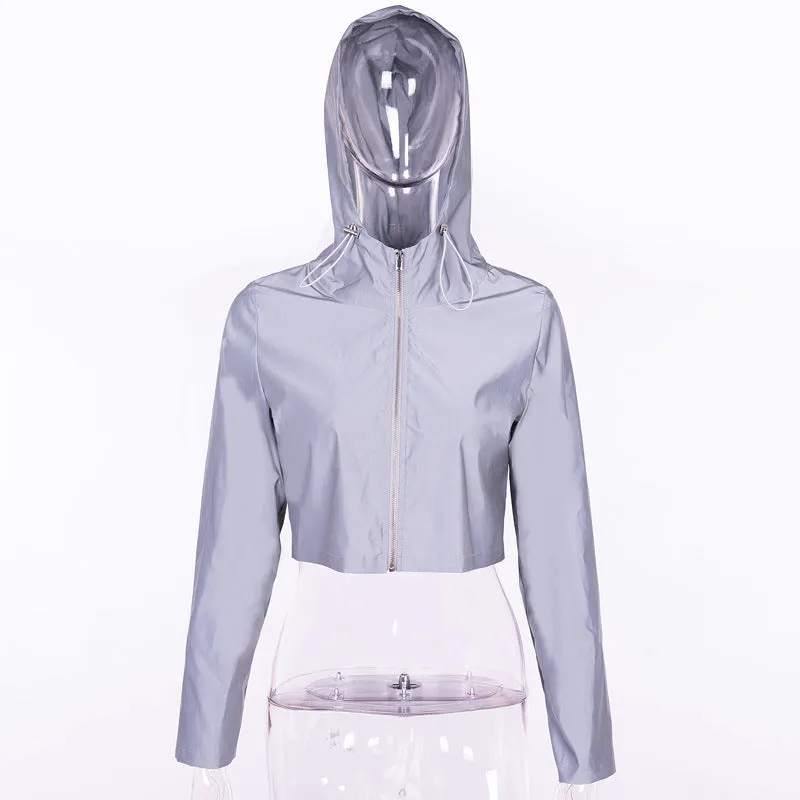 Women's Autumn Reflective Hooded Cropped Windbreaker