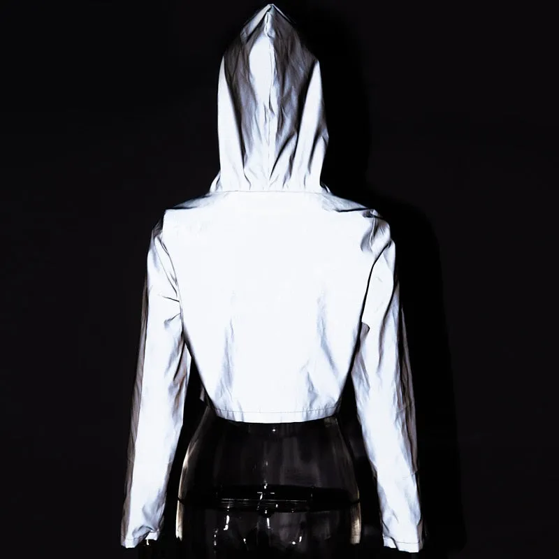 Women's Autumn Reflective Hooded Cropped Windbreaker