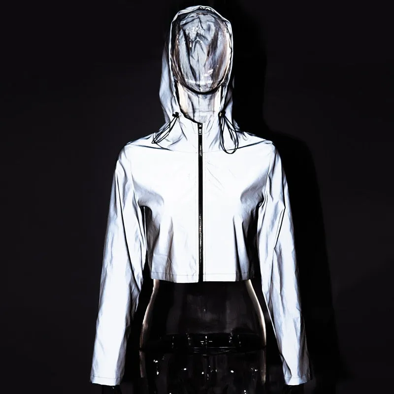 Women's Autumn Reflective Hooded Cropped Windbreaker