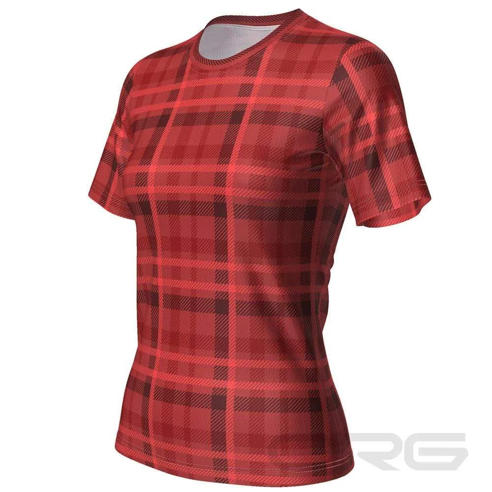 Women's Plaid Tartan Short Sleeve Running Shirt