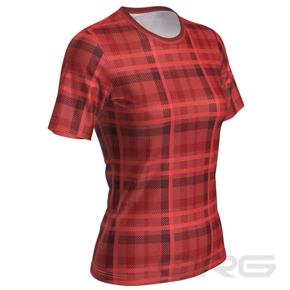 Women's Plaid Tartan Short Sleeve Running Shirt