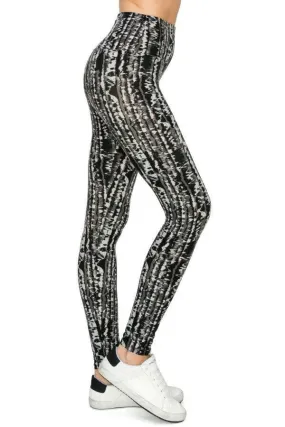 Yoga Style Banded Lined Tie Dye Printed Knit Legging With High Waist.